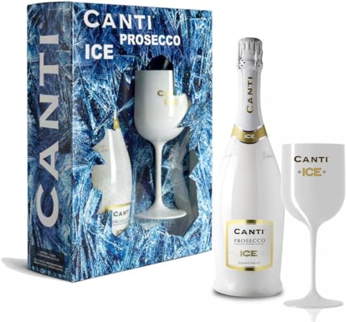Canti Prosecco D.O.C. ICE - trocken - Schaumwein Italien Wein mit Weinglas in Geschenkbox (1x0.75l) von CANTI