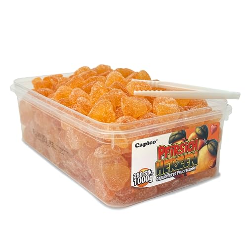 Capico Pfirsichherzen gezuckertes Fruchtgummi (1000g) in Dose, Halal von CAPICO