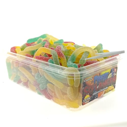 Capico Fruchtschlangen gezuckertes Fruchtgummi (1000g / ca.125 Stück) in Dose, Halal von Capico