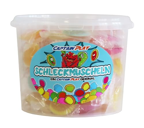 CAPTAIN PLAY 100 Schleckmuscheln einzeln verpackt, Party Bucket mit Schleckmuscheln Süßigkeiten, 1kg von CAPTAIN PLAY