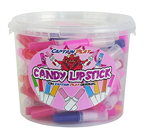 CAPTAIN PLAY Candy Lipstick, 100 Süßwaren Lippenstift einzeln verpackt im Party Bucket von CAPTAIN PLAY