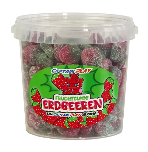CAPTAIN PLAY Erdbeeren - ca. 180 Stück, 1kg Erdbeeren Süssigkeiten aus Premium Fruchtgummi - Fruchtgummi Großpackung mit tollem Geschmack von CAPTAIN PLAY