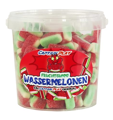CAPTAIN PLAY Premium Wassermelone Süßigkeiten - ca. 160 Stück, 1kg Fruchtgummi Wassermelonen in exklusiver Candy Box von CAPTAIN PLAY