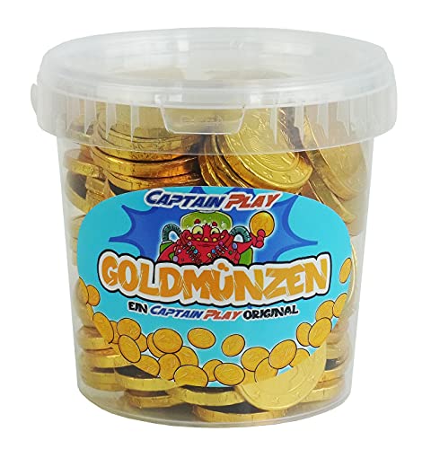CAPTAIN PLAY Goldmünzen Kindergeburtstag Sckokolade, 700g Goldmünzen Schokolade im Party Bucket von CAPTAIN PLAY