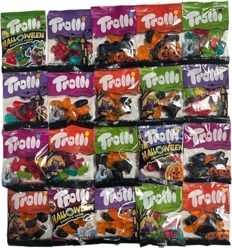 Trolli Halloween Süßigkeiten, Sparpack mit 20 Mini Beutelchen einzeln verpackt, 400g Trolli Süßigkeiten Box Trolli Halloween Süßigkeiten, Sparpack mit 20 Mini Beutelchen einzeln verpackt, 400g Trolli Süßigkeiten Box von CAPTAIN PLAY