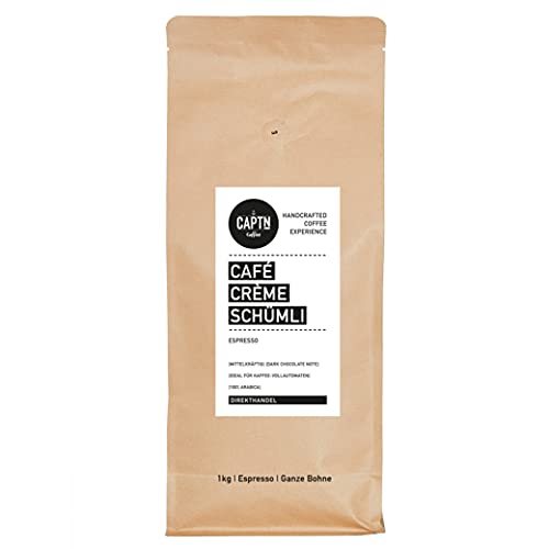 CAPTN Coffee CAFE CREME SCHÜMLI ganze Bohne 1kg | Für Kaffeevollautomaten | Säurearm | schokoladig | [Direkthandel] von CAPTN Coffee