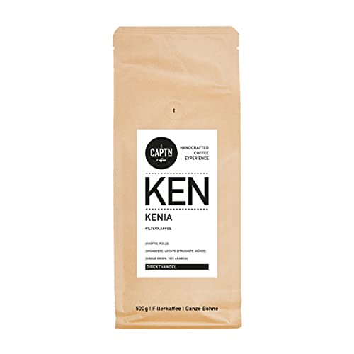 CAPTN Coffee KENIA Filterkaffee, ganze Bohne 500gr | Kräftig, Brombeere, leichte Zitrusnote | 100% Arabica [Direkthandel] von CAPTN Coffee