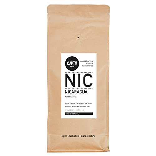 CAPTN Coffee NICARAGUA Filterkaffee, ganze Bohne 1kg | Mittelkräftig, leichte Note von roten Früchten | 100% Arabica [Direkthandel] von CAPTN Coffee