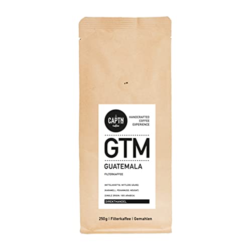 Guatemala Kaffee Gemahlen | 100 % Arabica Single Origin | 250 G | Direkt Gehandelt | Schonend Trommelgeröstet | Handverpackt | Filterkaffee | Premium Qualität | Ideal als Geschenk von CAPTN Coffee