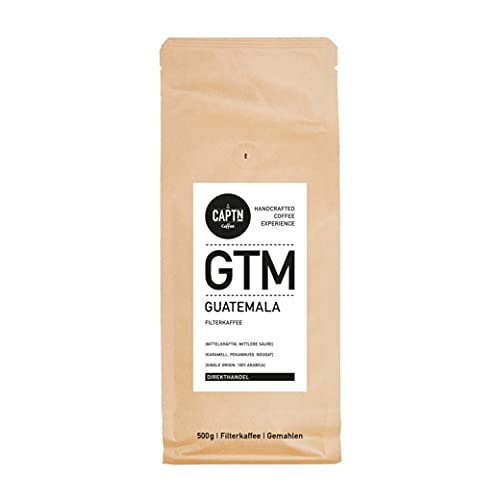 CAPTN Coffee GUATEMALA Filterkaffee gemahlen 500g | Mittelkräftig, Karamell, Pekannuss, Nougat | 100% Arabica [Direkthandel] von CAPTN Coffee