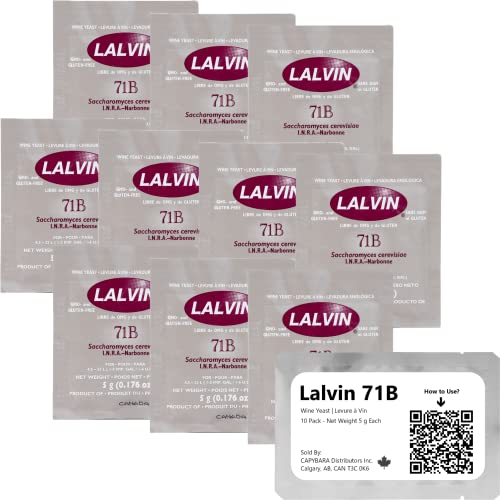 Lalvin 71B Weinhefe (10 Pack) - Hefe für Met - Machen Sie Wein Met Apfelwein Kombucha zu Hause - 5 g Beutel - Saccharomyces cerevisiae - Verkauft von CAPYBARA Distributors Inc. von CAPYBARA Distributors Inc.