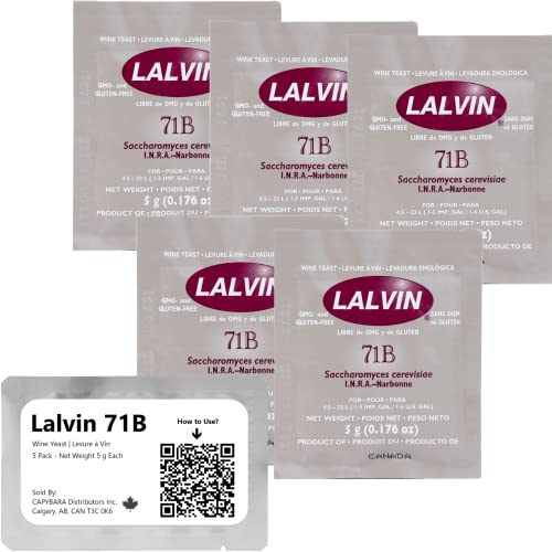 Lalvin 71B Weinhefe (5 Pack) - Hefe für Met - Machen Sie Wein Met Apfelwein Kombucha zu Hause - 5 g Beutel - Saccharomyces cerevisiae - Verkauft von CAPYBARA Distributors Inc. von CAPYBARA Distributors Inc.