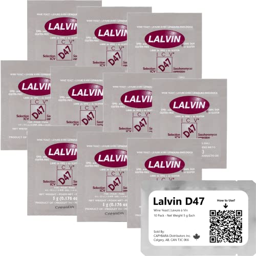Lalvin D47 Weinhefe (10 Pack) - Hefe für Met - Machen Sie Wein Met Apfelwein Kombucha zu Hause - 5 g Beutel - Saccharomyces cerevisiae - Verkauft von CAPYBARA Distributors Inc. von CAPYBARA Distributors Inc.