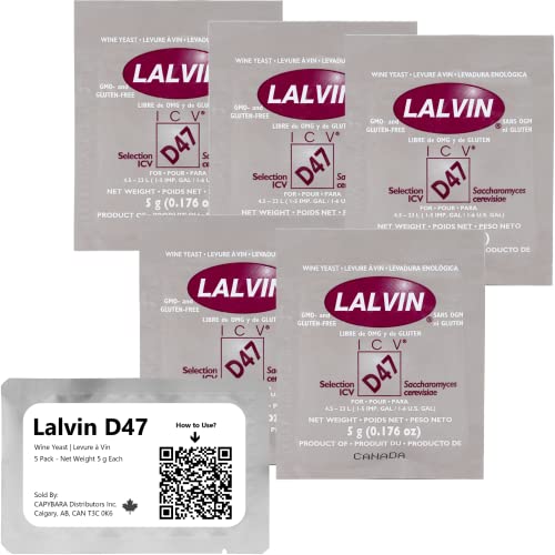 Lalvin D47 Weinhefe (5 Pack) - Hefe für Met - Machen Sie Wein Met Apfelwein Kombucha zu Hause - 5 g Beutel - Saccharomyces cerevisiae - Verkauft von CAPYBARA Distributors Inc. von CAPYBARA Distributors Inc.