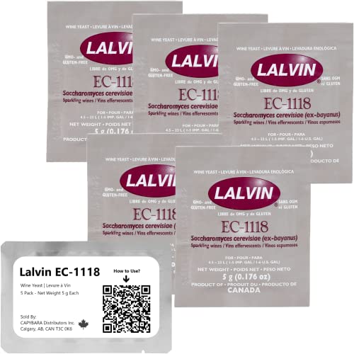 Lalvin EC-1118 Weinhefe (5 Pack) - Champagner-Hefe - Machen Sie Wein Met Apfelwein Kombucha zu Hause - 5 g Beutel - Saccharomyces cerevisiae - Verkauft von CAPYBARA Distributors Inc. von CAPYBARA Distributors Inc.