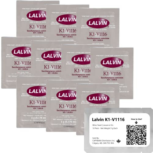 Lalvin K1-V1116 Weinhefe (10 Pack) - Hefe für Met - Machen Sie Wein Met Apfelwein Kombucha zu Hause - 5 g Beutel - Saccharomyces cerevisiae - Verkauft von CAPYBARA Distributors Inc. von CAPYBARA Distributors Inc.