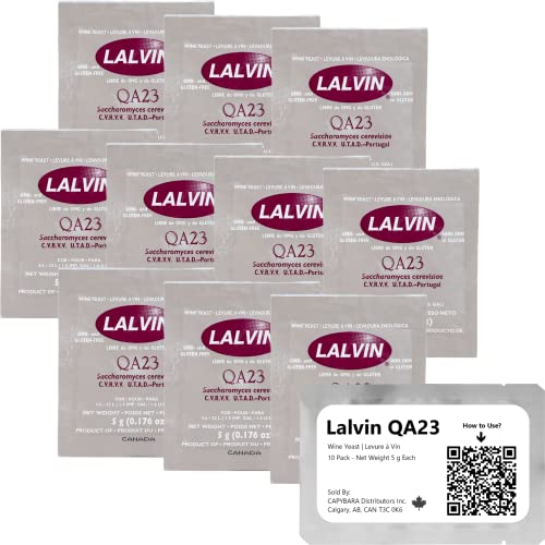 Lalvin QA23 Weinhefe (10 Pack) - Hefe für Met - Machen Sie Wein Met Apfelwein Kombucha zu Hause - 5 g Beutel - Saccharomyces cerevisiae - Verkauft von CAPYBARA Distributors Inc. von CAPYBARA Distributors Inc.