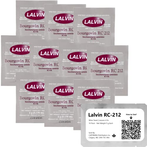 Lalvin RC-212 Weinhefe (10 Pack) - Hefe für Met - Machen Sie Wein Met Apfelwein Kombucha zu Hause - 5 g Beutel - Saccharomyces cerevisiae - Verkauft von CAPYBARA Distributors Inc. von CAPYBARA Distributors Inc.