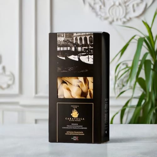 Caravella Fine Food 4x Premium Conchiglioni Pasta 500 g – Venice Collection – Bronzegezogen Raue Textur Perfekte Soßenaufnahme Vielseitig – italienisches Handwerk Elegantes Geschenk für jeden Anlass von CARAVELLA FINE FOOD