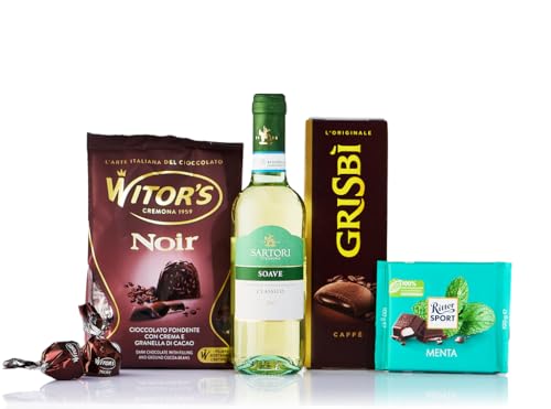 Caravella Fine Food - Geschenkset "Sweet Delights n°1" - Soave Weißwein 50 cl, Dunkle Schokolade mit Kakaocreme 250 gr, Schokoladenkekse mit Kaffeesahne 135 g Pfefferminz dunkle Schokolade Tafel 100 Caravella Fine Food - Geschenkset "Sweet Delights n°1" - Soave Weißwein 50 cl, Dunkle Schokolade mit Kakaocreme 250 gr, Schokoladenkekse mit Kaffeesahne 135 g Pfefferminz dunkle Schokolade Tafel 100 von CARAVELLA FINE FOOD