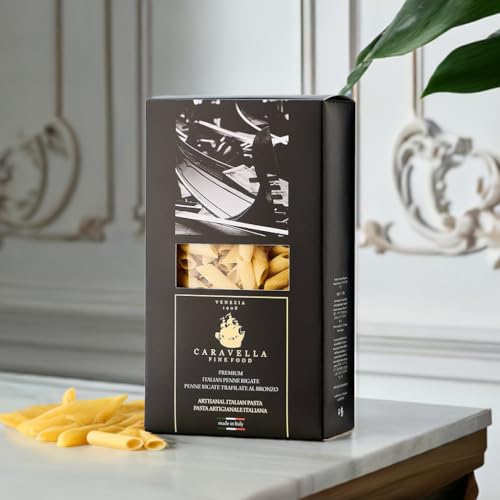 Caravella Fine Food - Geschenkset x 3(1,5 kg) – Italienische Pasta Penne Rigate 500 g – Exklusive Venedig-Kollektion – 100% italienische, handwerklich hergestellte Pasta bronzegezogene von CARAVELLA FINE FOOD