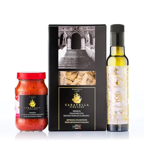 Caravella Fine Food Venezianische Feinkost – Italienische Pasta Olivenöl EVO Thunfisch-Oliven-Sauce – Perfektes Gourmet-Geschenk für Sie Ihn Geburtstag Festtage Weihnachten Caravella Fine Food Venezianische Feinkost – Italienische Pasta Olivenöl EVO Thunfisch-Oliven-Sauce – Perfektes Gourmet-Geschenk für Sie Ihn Geburtstag Festtage Weihnachten von CARAVELLA FINE FOOD
