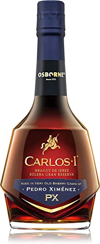 CARLOS I Brandy Pedro Ximénez aus Jerez Solera Gran Reserva. Hergestellt aus Trauben und gereift in ausgewählten Solera-Fässern von PX Viejo. Alkoholgehalt: 40,3%. Flasche: 70 cl. von Carlos I