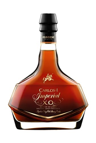 Osborne Carlos I Imperial X.O. Brandy de Jerez – Hochwertiger Brandy Solera Gran Reserva aus Spanien mit Geschenkpackung gereift in 100-jährigen Solera-Fässern mit 40% vol. (1 x 0,7l) von Carlos I