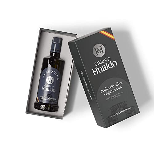 CASAS DE HUALDO Natives Olivenöl Extra Arbequina | Kaltgepresst | Arbequina EVOO | 500ml Flasche Geschenkbox von CASAS DE HUALDO
