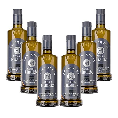 CASAS DE HUALDO Natives Olivenöl Extra Arbequina | 500ml Flasche | Kaltgepresst | Arbequina EVOO | 6 Flaschen pro Karton | 3 Liter Olivenöl von CASAS DE HUALDO