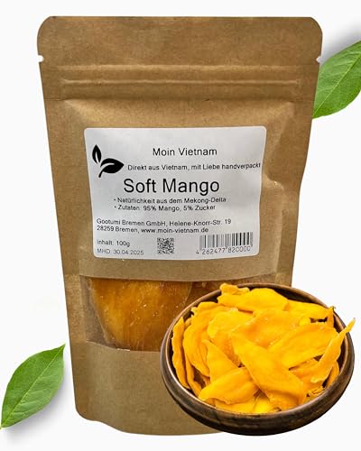 MOIN VIETNAM Soft Mango - Weich getrocknete Mangoscheiben aus Vietnam - Fruchtiger und exotischer Geschmack - Reich an Vitaminen - Vegan - Standbeutel 100g Dried Mango von CAVUMI