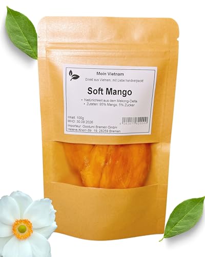 MOIN VIETNAM Soft Mango - Premium Getrocknete Mangoscheiben aus Vietnam - Fruchtiger und exotischer Geschmack - Perfekter Power-Snack - Reich an Vitaminen - Vegan - Standbeutel 100g von CAVUMI