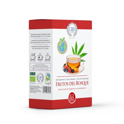 Ökologischer Aufguss mit Hanf und Waldfrüchten – 10 biologisch abbaubare Pyramiden, Hanfblätter, Himbeere, Blaubeere und Apfel, natürlicher Aufguss zur Entspannung und Antioxidationsmittel von CBD Cure