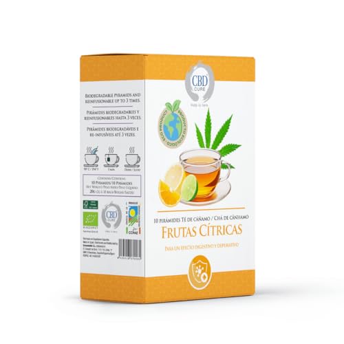 Ökologischer Aufguss mit Hanf und Zitrusfrüchten – 10 biologisch abbaubare Pyramiden, Hanfblätter, Orange, Zitrone und Lakritze | natürlicher entspannender und verdauungsfördernder Aufguss von CBD Cure