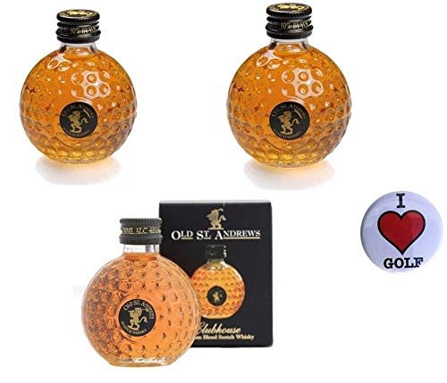 CEBEGO 4-er-Set Golf-Whisky St. Andrews in Mini Golfballflasche,3 x 0,05l, 40% vol Alk & Golf Kühlschrankmagnet I LOVE GOLF,Scotch Whisky Golfgeschenk Miniatur von Sportiques von CEBEGO SPORTIQUES