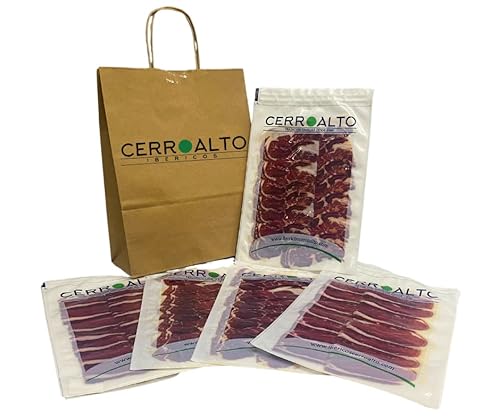 CERROALTO | Iberische Cebo-Schulter 50 % iberische Rasse | 10 Umschläge à 100 g, in leicht zu trennende halbe Scheiben geschnitten von CERROALTO