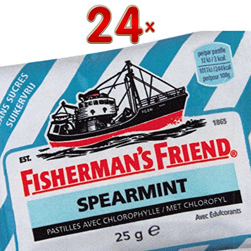 Fisherman's Friend Spearmint sans sucre 24 x 25g Packung (Fisherman's Friend Grüne Minze ohne Zuckerzusatz) von CFP Brands Süßwarenhandels