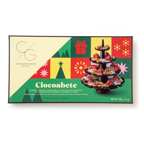 CG CiocoAbete, Zusammensetzbarer Baum aus Dunkler Schokolade, Schokoladen-Figur Verziert mit Karamellisierten Haselnüssen und Trockenfrüchten, Schokoladenbaum zu Weihnachten, 150 Gramm von CG