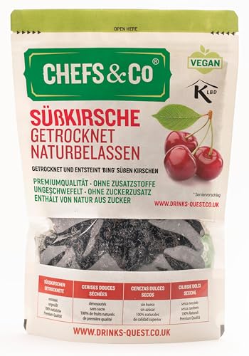 CHEFS & CO GETROCKNETE KIRSCHEN (UNGETRÄNKT) -750g | sorgfältig getrocknete und entkernte Süßkirschen | 100% natürlich | Premiumqualität | keine Zusatzstoffe, nicht geschwefelt und ohne Zucker von CHEFS & CO