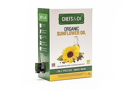 CHEFS & CO Kaltgepresstes Bio Sonnenblumenöl, 3 Liter – Puristisches Öl mit nussigem Geschmack, Premiumqualität veganes Speiseöl, ideal zum Backen, für Dressings, Marinaden und niedrige Temperaturen CHEFS & CO Kaltgepresstes Bio Sonnenblumenöl, 3 Liter – Puristisches Öl mit nussigem Geschmack, Premiumqualität veganes Speiseöl, ideal zum Backen, für Dressings, Marinaden und niedrige Temperaturen von CHEFS & CO