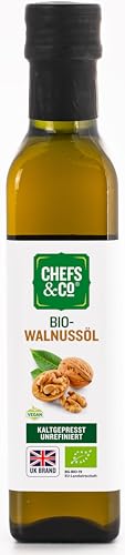 CHEFS & CO kaltgepresstes Walnussöl (unraffiniert) -250ml | leicht kaltgepresst ohne Chemie | 100% natürliche Premiumqualität | Reich an Omega-3 und Omega-6 und Phytonährstoffen | Vegan | von CHEFS & CO