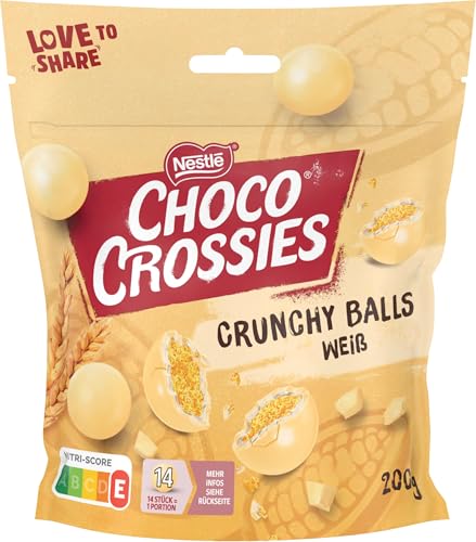 NESTLÉ CHOCO CROSSIES Crunchy Balls Weiß, Knusper-Kugeln aus krossen Weizencerealien umhüllt mit zartschmelzender weißer Schokolade, 1er Pack (1x200g) von CHOCO CROSSIES