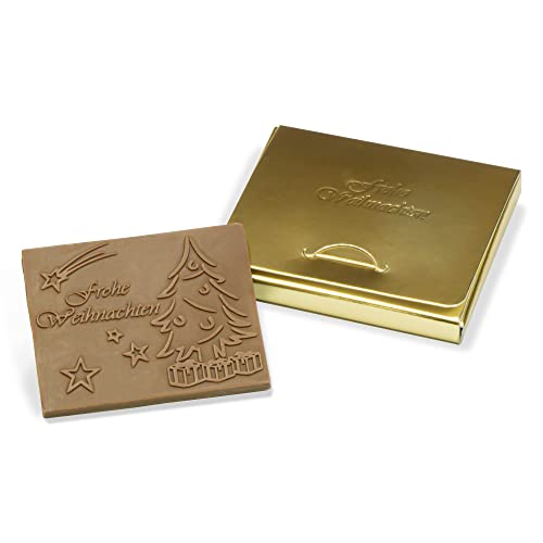CHOCO SECRETS | DIY Schoko-Weihnachtstafel zum selber kleben auf eine Weihnachtskarte | Schachtel und Schokolade mit Prägung: „Frohe Weihnachten“ | Goldene Schachtel | 10er Set von CHOCO SECRETS