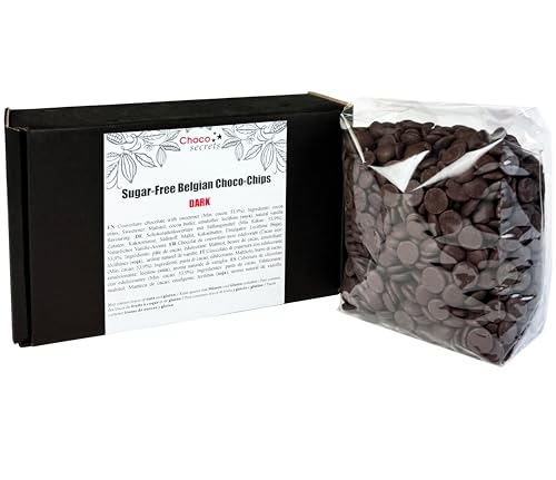CHOCO SECRETS Schokodrops Zuckerfrei 600g Zartbitter - Dark Chocolate Chips gesüßt mit Maltit ohne Zuckerzusatz (0,1g Zucker pro 100g) - Dunkle Schokolade ohne Zucker zum Schmelzen und Backen von CHOCO SECRETS