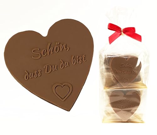 Choco Secrets - Schön dass du da bist Schokolade - 12 Schokoherzen einzeln verpackt - Gastgeschenke für Hochzeit, Geburtstag - Kleines Dankeschön-Geschenk - Schokoladenherzen Give Away von CHOCO SECRETS
