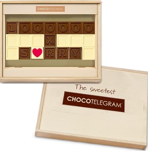 1.000000 x SORRY - Nachricht aus Schokolade in Holzkästchen | Geschenk | Mann | Frau | Junge | Mädchen | Entschuldigung | Verzeihung | Vergeben | Tut mir Leid | Bedauern von CHOCOLISSIMO