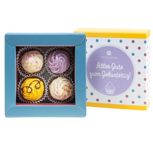 CHOCOLISSIMO - Schokolade Geschenk Geburtstag - Pralinen Geschenk - mit Alkohol - 4 handgemachte Cupcakes Pralinen - Kleines Geschenk für Frauen, Männer, Papa, Mama, Partner, beste Freundin von CHOCOLISSIMO