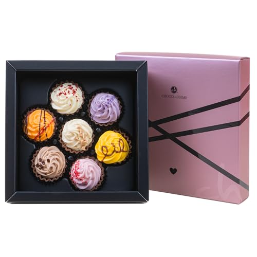 CHOCOLISSIMO - Liebes Geschenk aus Schokolade - Pralinen in Cupcake Form - 7 Stück, mit Alkohol - Jahrestag, Geburtstag, Geschenke für Frauen, Mama, Freundin, Muttertag, Schoko Papa Mutter herz von CHOCOLISSIMO