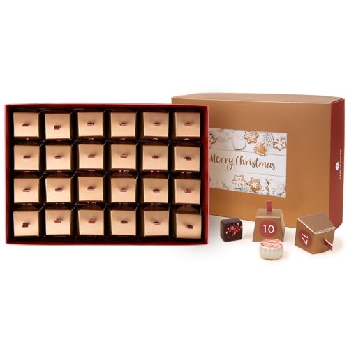 Adventskalender Schokolade - Weihnachtskalender Pralinen Einzeln Verpackt, Handgemacht, alkoholfrei - Geschenk Frauen, Männer, Erwachsene, Mama, Papa, Eltern - Deluxe-Postkarte 24 Stk von CHOCOLISSIMO