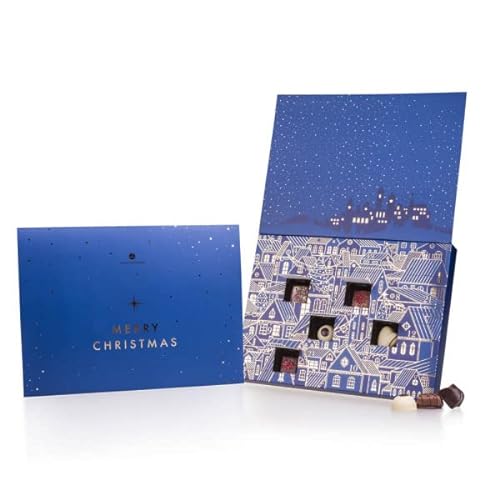 Adventskalender - blau - ohne Alkohol - Adventskalender mit 24 belgischen Pralinen | Schokolade | Weihnachten | Adventszeit | Mann | Frau | Junge | Mädchen | Advent | Weihnachtsschokolade von CHOCOLISSIMO
